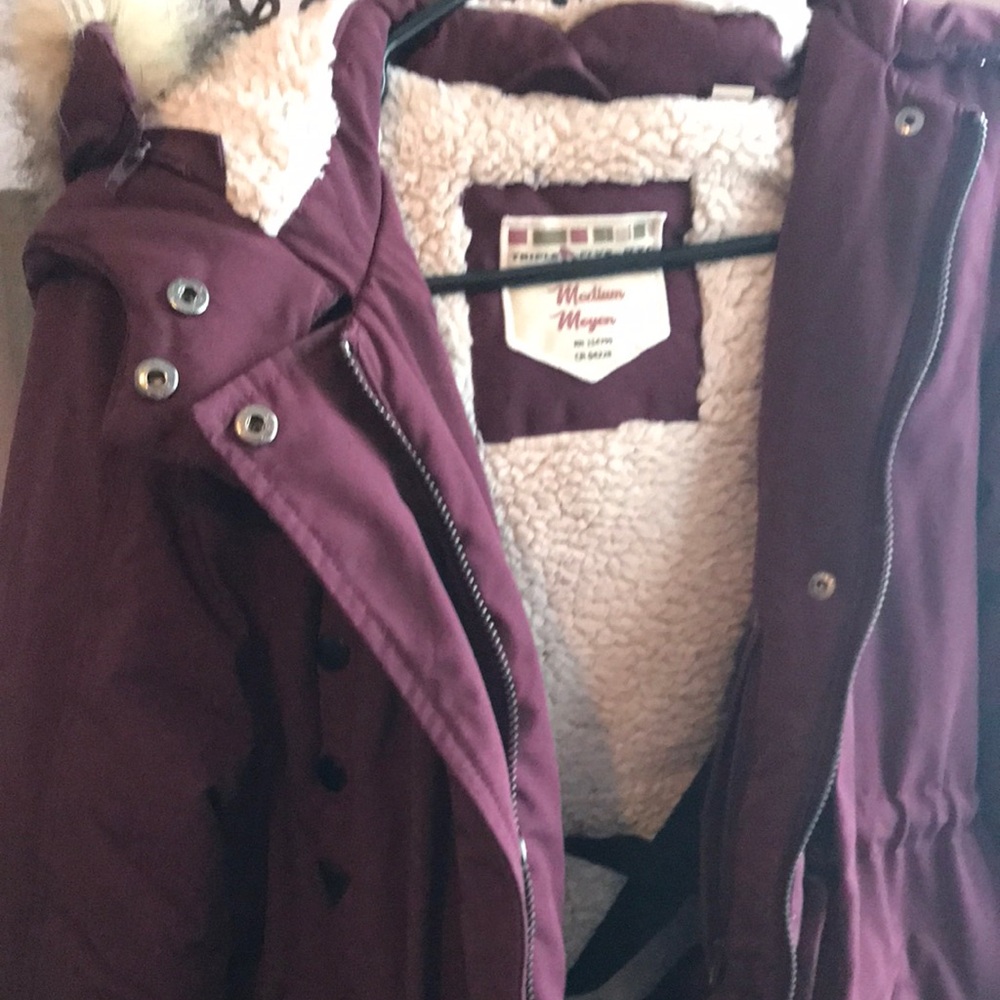 Women's Burgundy Jacket with Faux Fur Lining